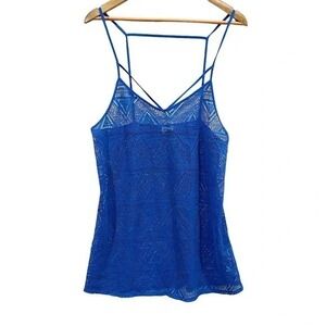 Victoria's Secret PINK Women's Blue Crochet‎ Lace Strappy Tank Top Size M